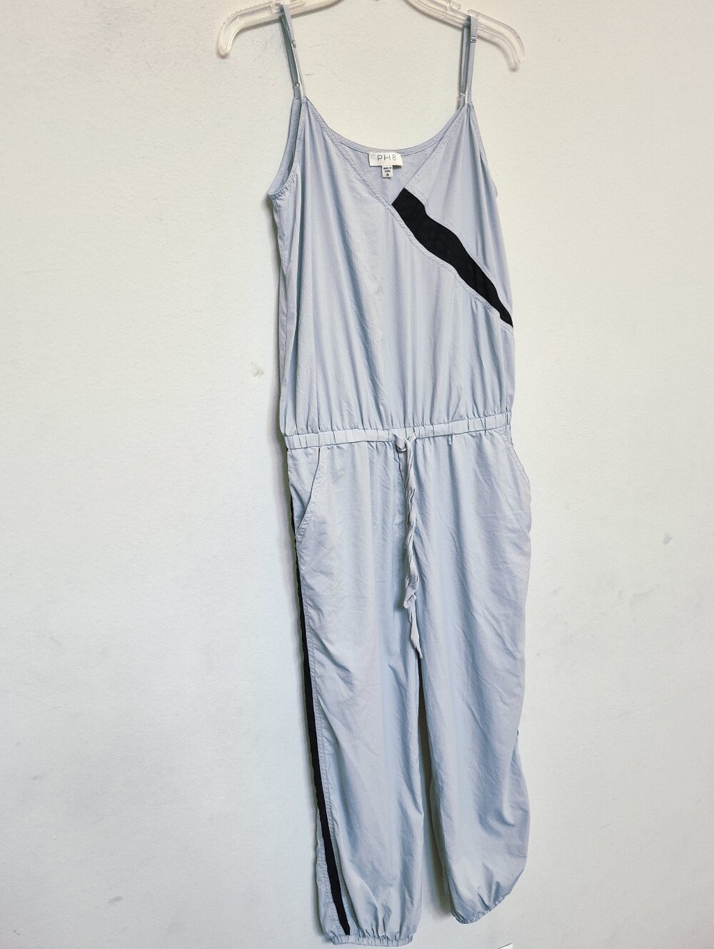 PH8 BEBE Women's Athleisure Gray  Strap Jumpsuit with Black Accent Size Medium.